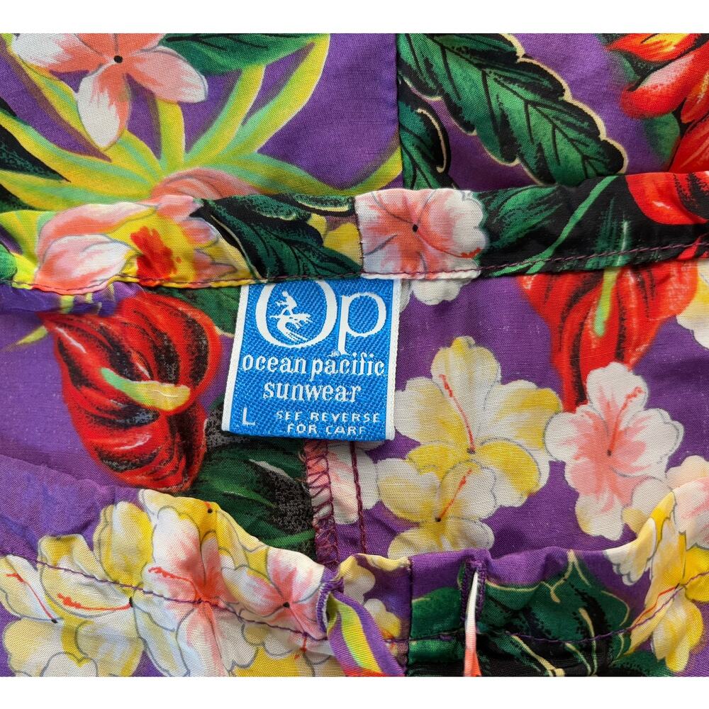 OP Ocean Pacific Sunwear 90s Y2K Drawstring Hawaiian Sleep Shorts Size Large - Picture 4 of 5